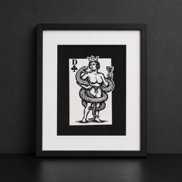 Queen of Clubs, linoryt - Wojciech Mościbrodzki